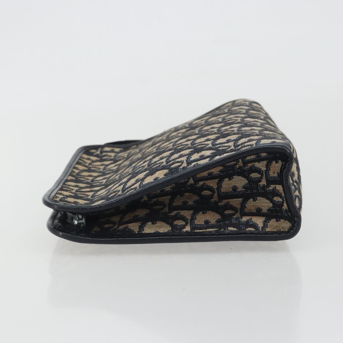 Christian Dior Trotter Canvas Clutch Bag Navy Silver Auth mr2733