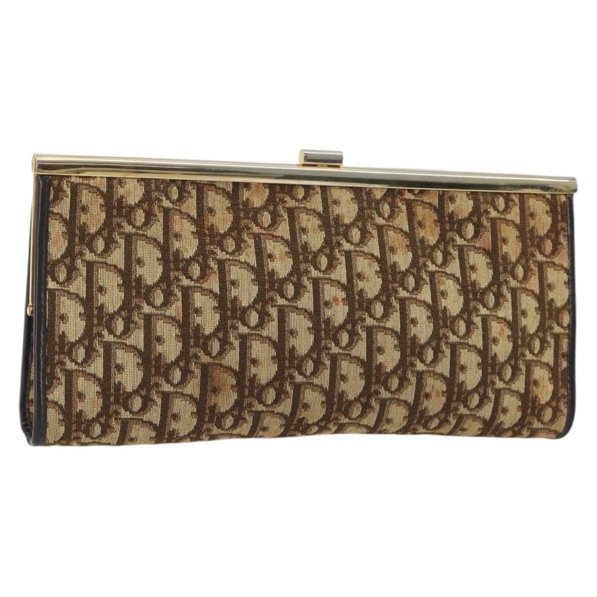 Christian Dior Trotter Canvas Clutch Bag Brown Gold Auth mr2734A