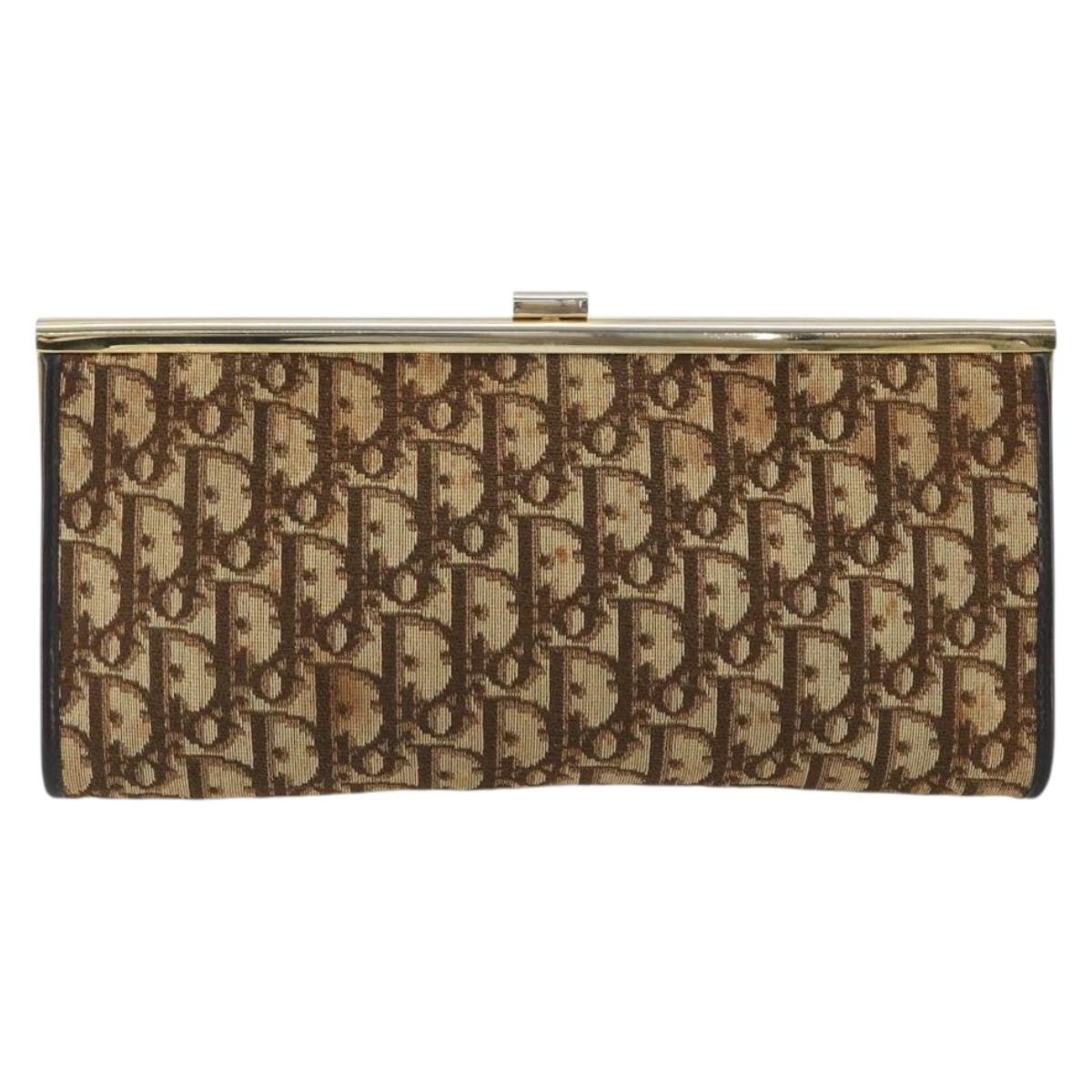 Christian Dior Trotter Canvas Clutch Bag Brown Gold Auth mr2734A