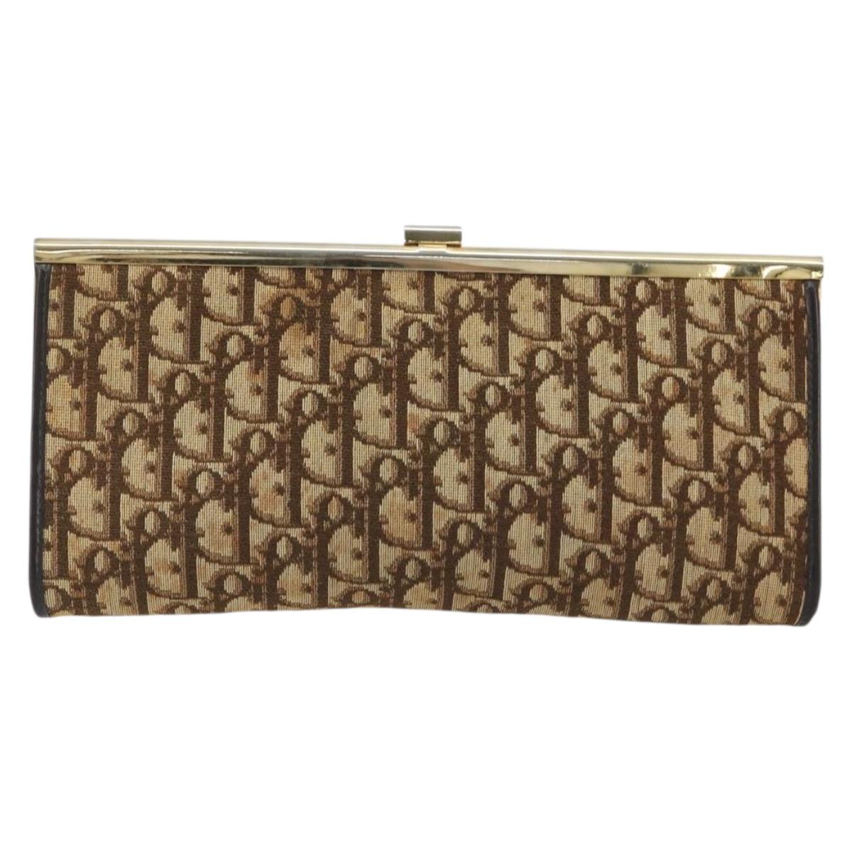 Christian Dior Trotter Canvas Clutch Bag Brown Gold Auth mr2734A