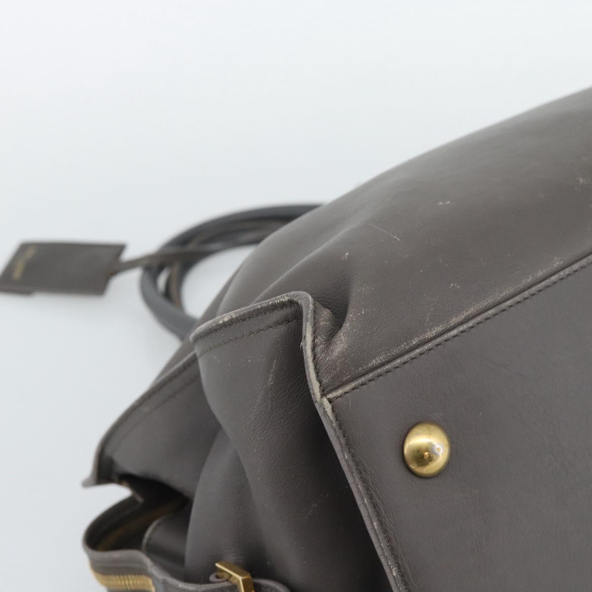 SAINT LAURENT Cabas Hand Bag Leather Gray Gold Auth mr2735A