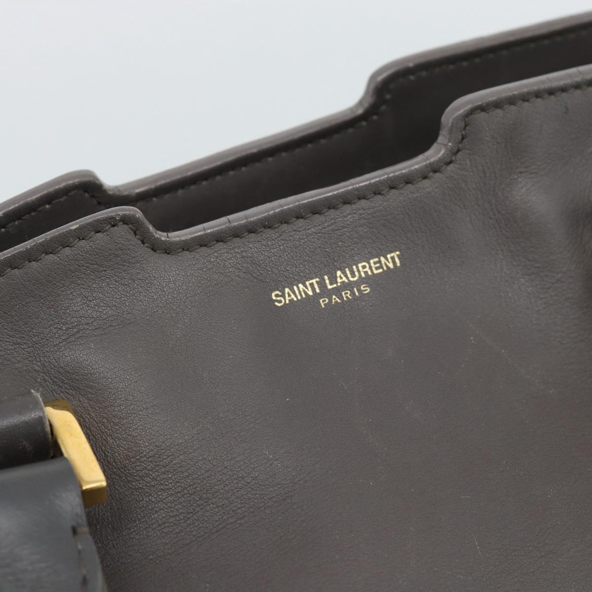 SAINT LAURENT Cabas Hand Bag Leather Gray Gold Auth mr2735A