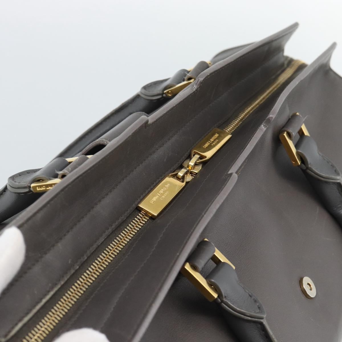 SAINT LAURENT Cabas Hand Bag Leather Gray Gold Auth mr2735A