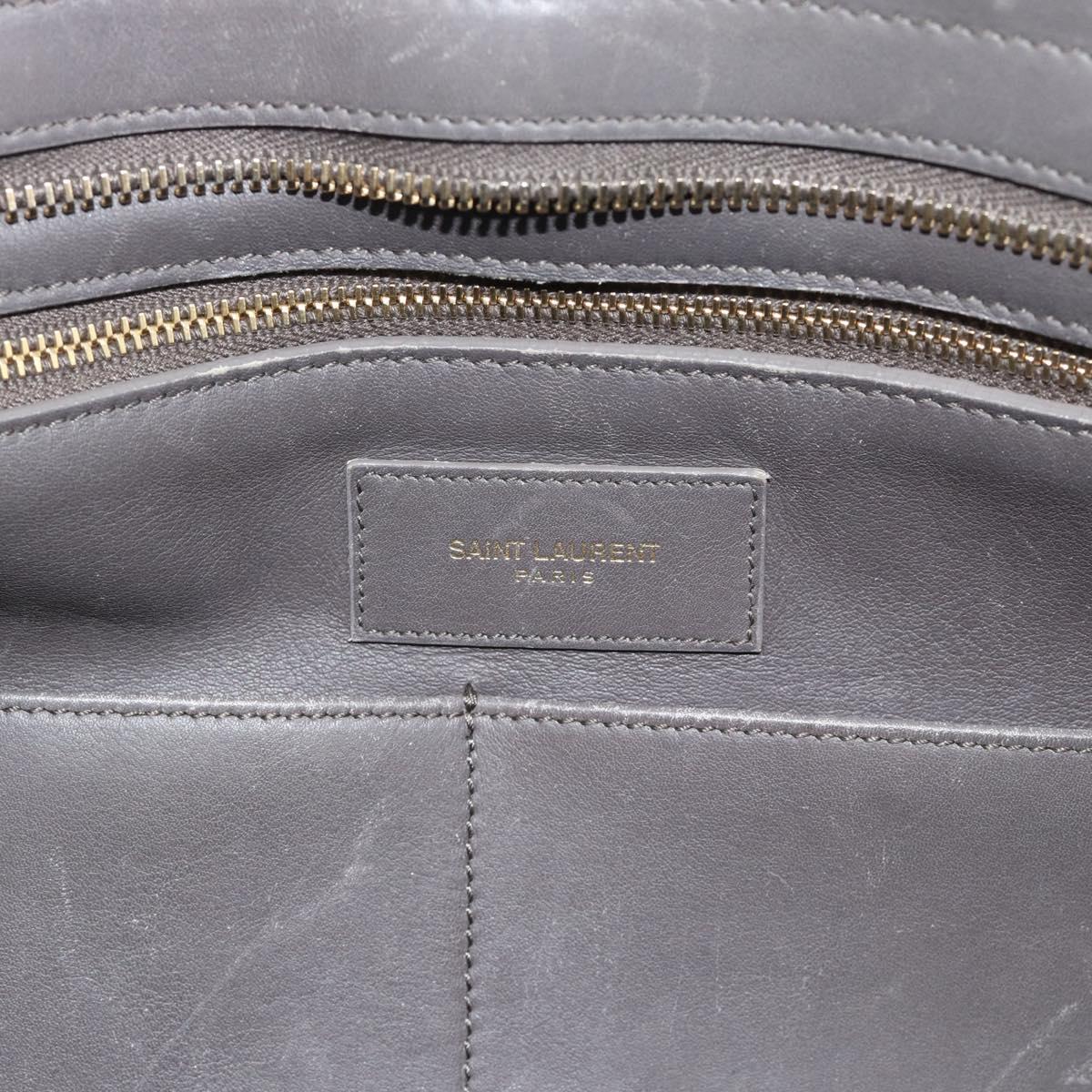 SAINT LAURENT Cabas Hand Bag Leather Gray Gold Auth mr2735A
