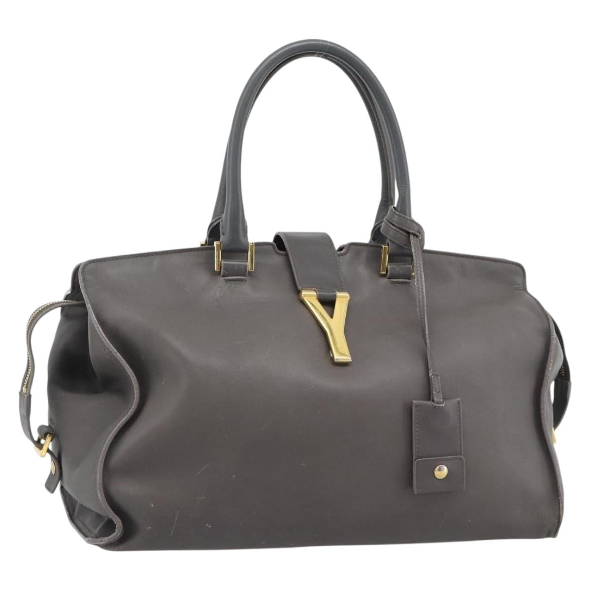SAINT LAURENT Cabas Hand Bag Leather Gray Gold Auth mr2735A