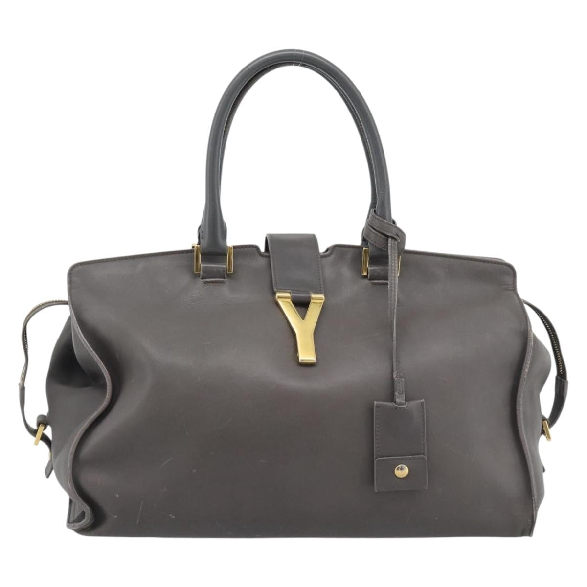 SAINT LAURENT Cabas Hand Bag Leather Gray Gold Auth mr2735A