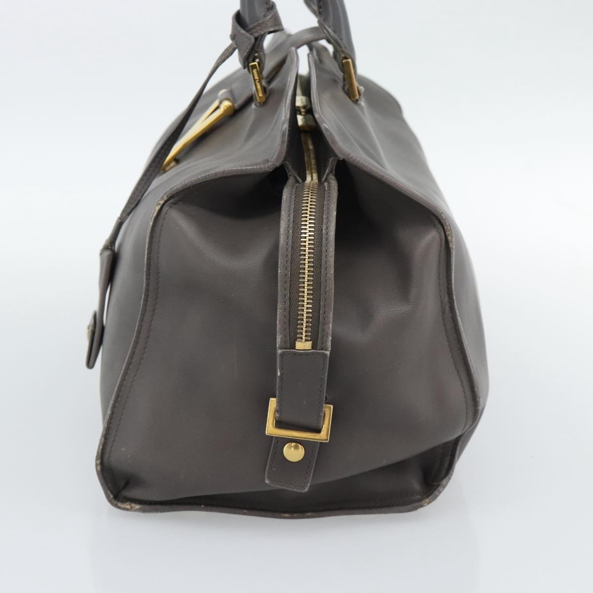 SAINT LAURENT Cabas Hand Bag Leather Gray Gold Auth mr2735A