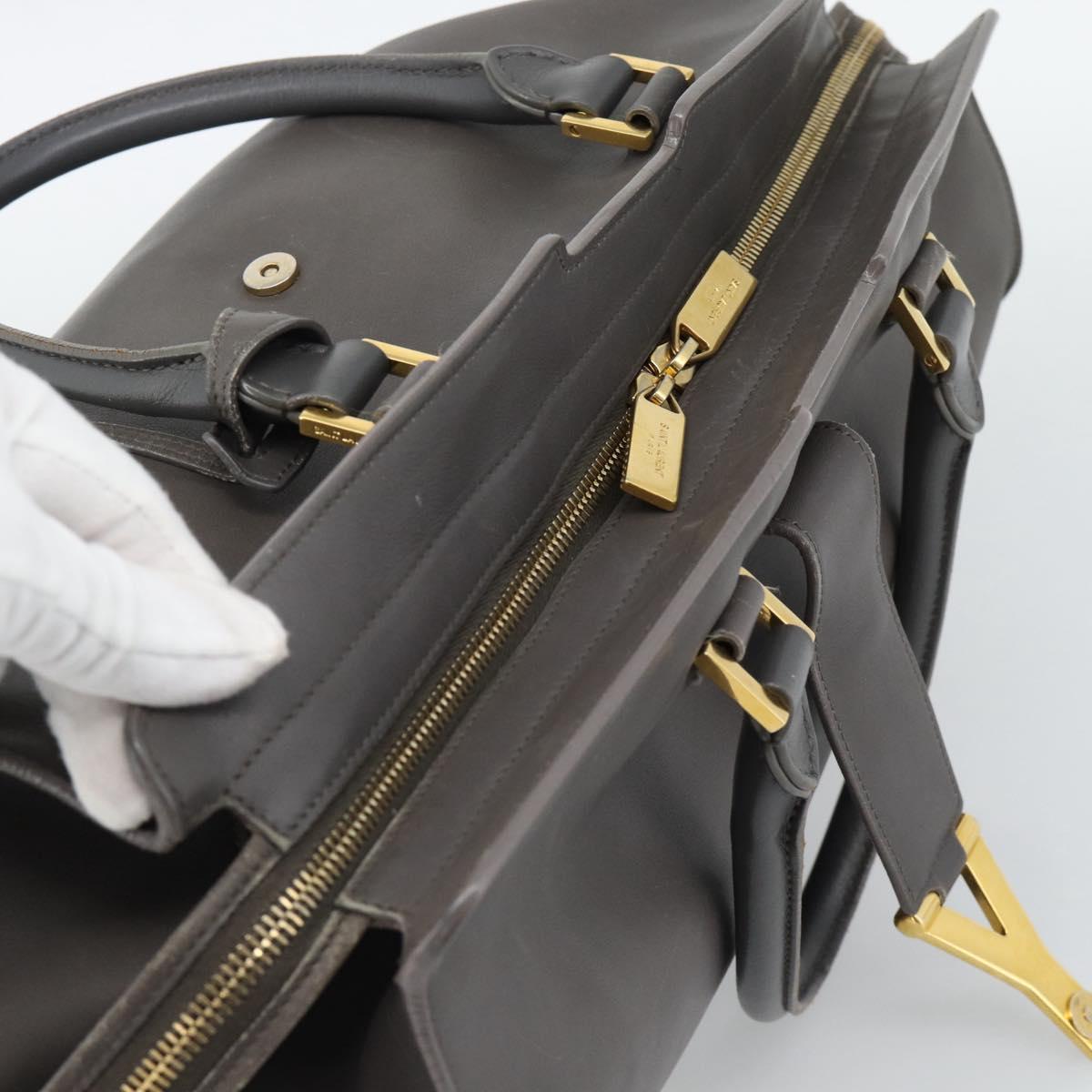 SAINT LAURENT Cabas Hand Bag Leather Gray Gold Auth mr2735A