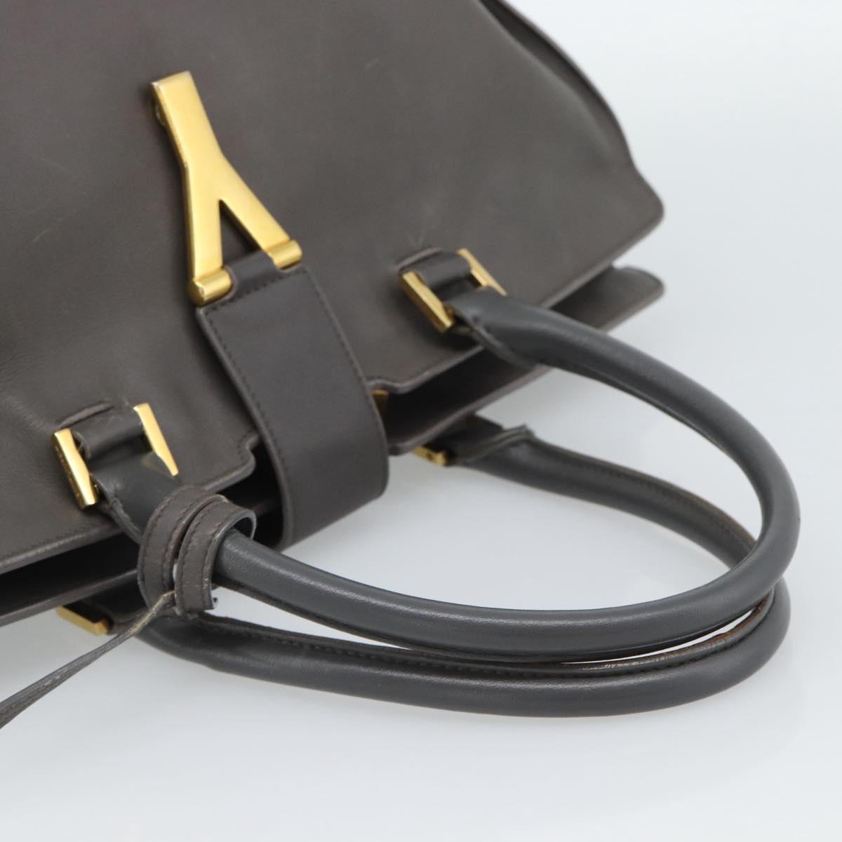 SAINT LAURENT Cabas Hand Bag Leather Gray Gold Auth mr2735A