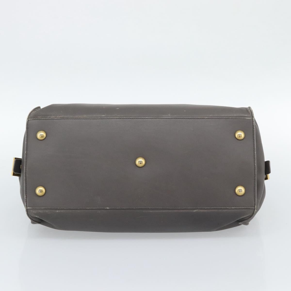 SAINT LAURENT Cabas Hand Bag Leather Gray Gold Auth mr2735A