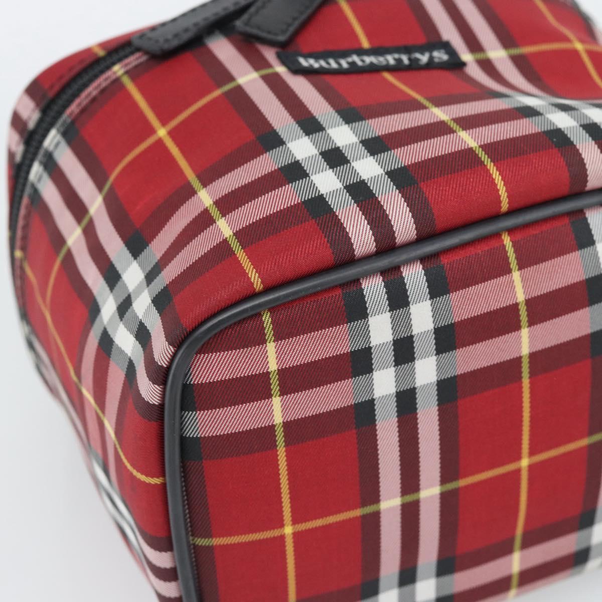Burberrys Nova Check Vanity Hand Bag Canvas Red Silver Auth mr2736