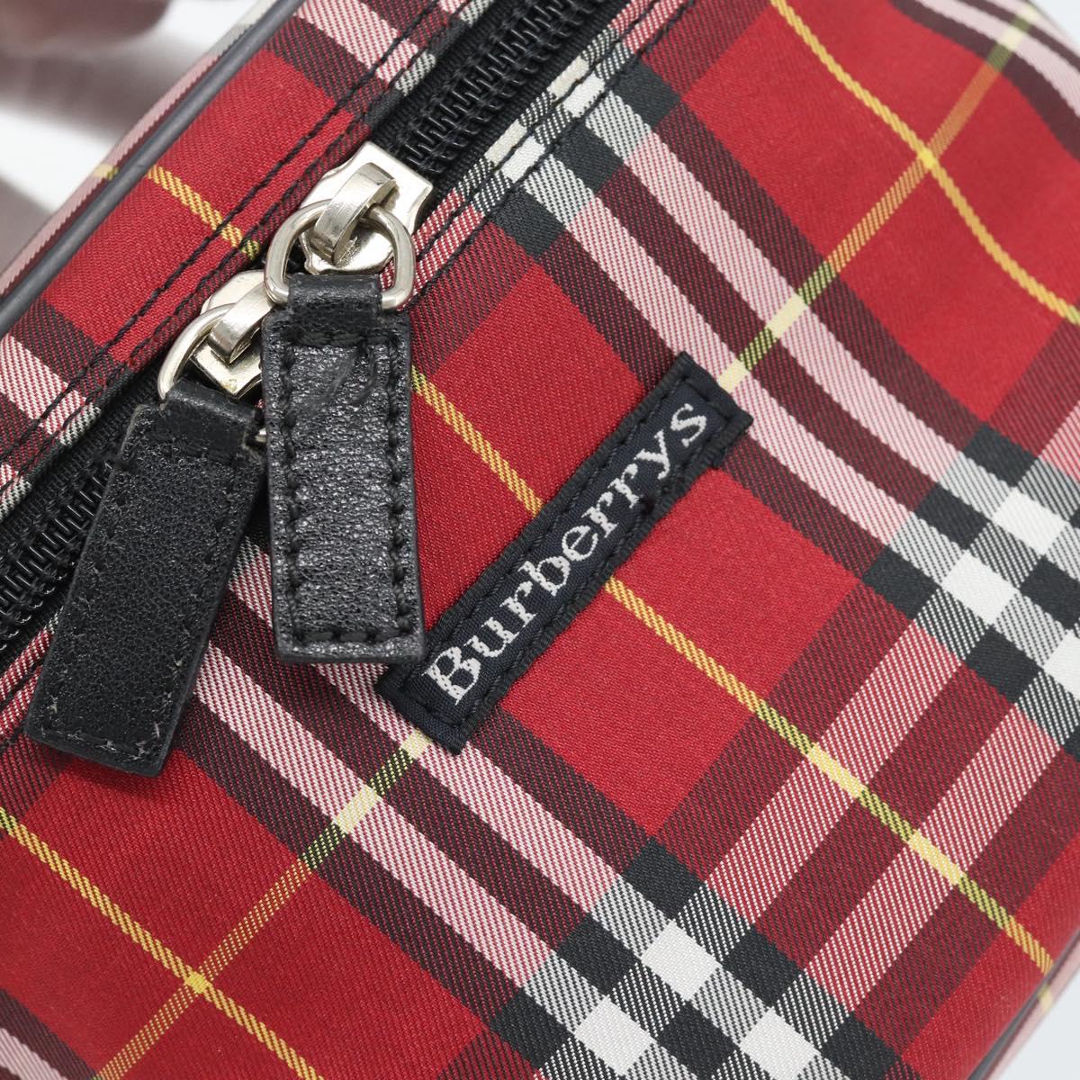 Burberrys Nova Check Vanity Hand Bag Canvas Red Silver Auth mr2736