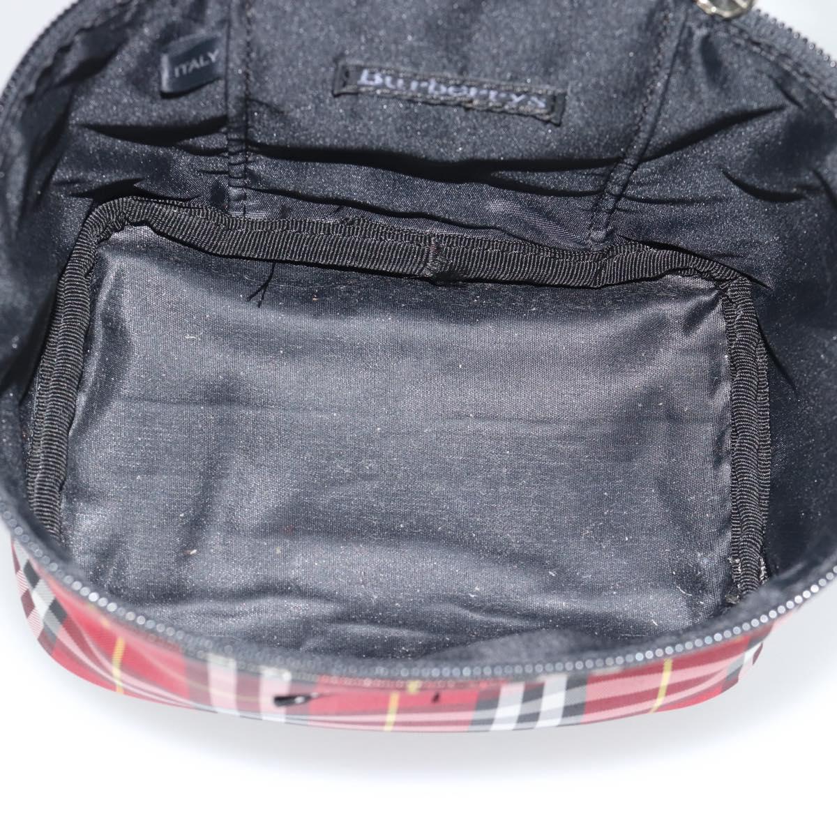Burberrys Nova Check Vanity Hand Bag Canvas Red Silver Auth mr2736