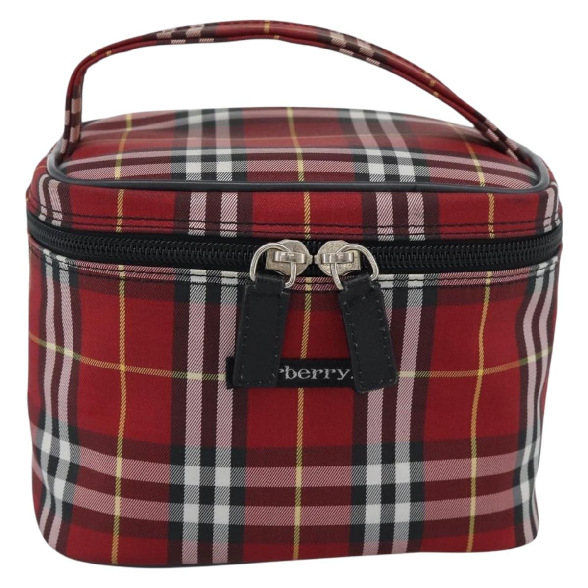 Burberrys Nova Check Vanity Hand Bag Canvas Red Silver Auth mr2736