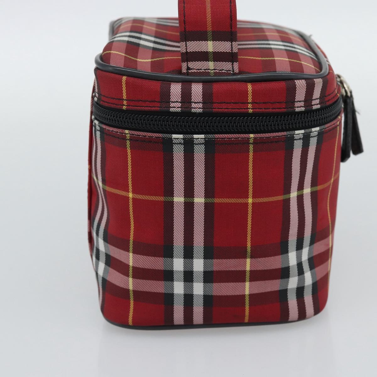 Burberrys Nova Check Vanity Hand Bag Canvas Red Silver Auth mr2736