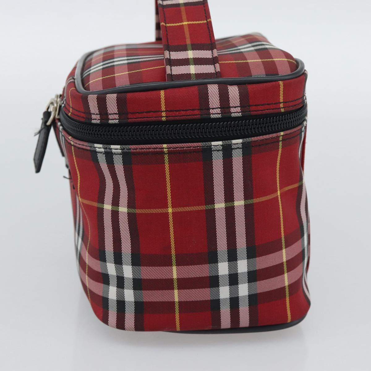 Burberrys Nova Check Vanity Hand Bag Canvas Red Silver Auth mr2736