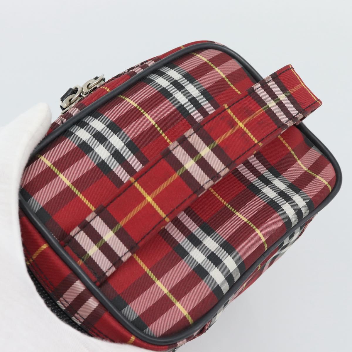 Burberrys Nova Check Vanity Hand Bag Canvas Red Silver Auth mr2736