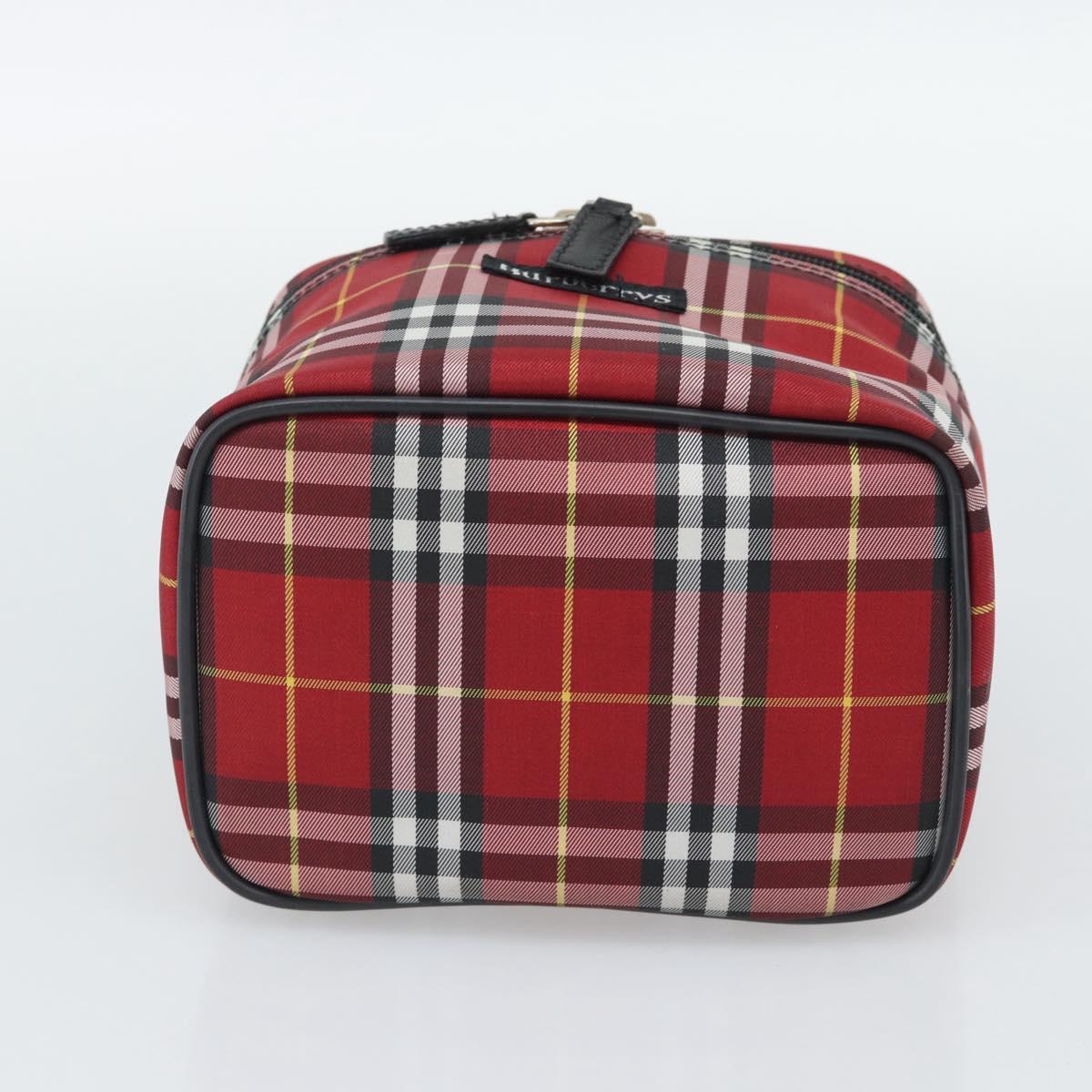 Burberrys Nova Check Vanity Hand Bag Canvas Red Silver Auth mr2736