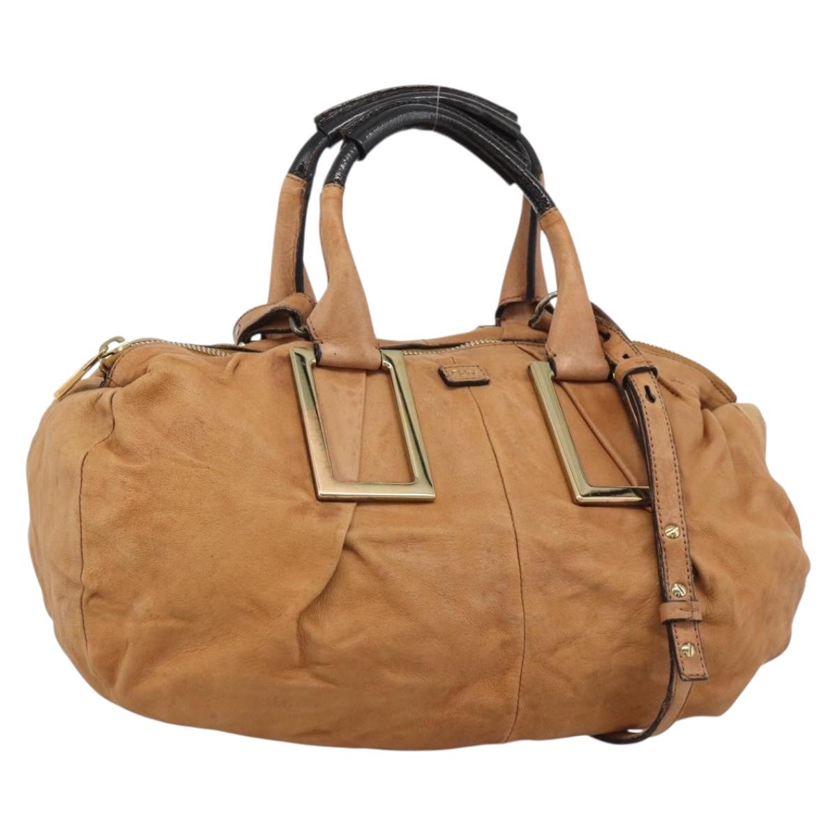 Chloe Etel Shoulder Bag Leather 2way Brown Gold Auth mr2737