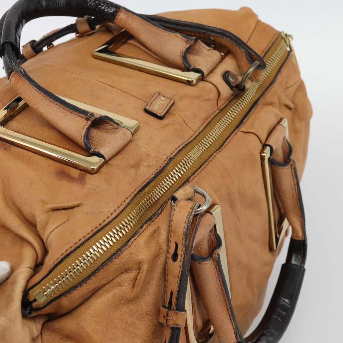 Chloe Etel Shoulder Bag Leather 2way Brown Gold Auth mr2737