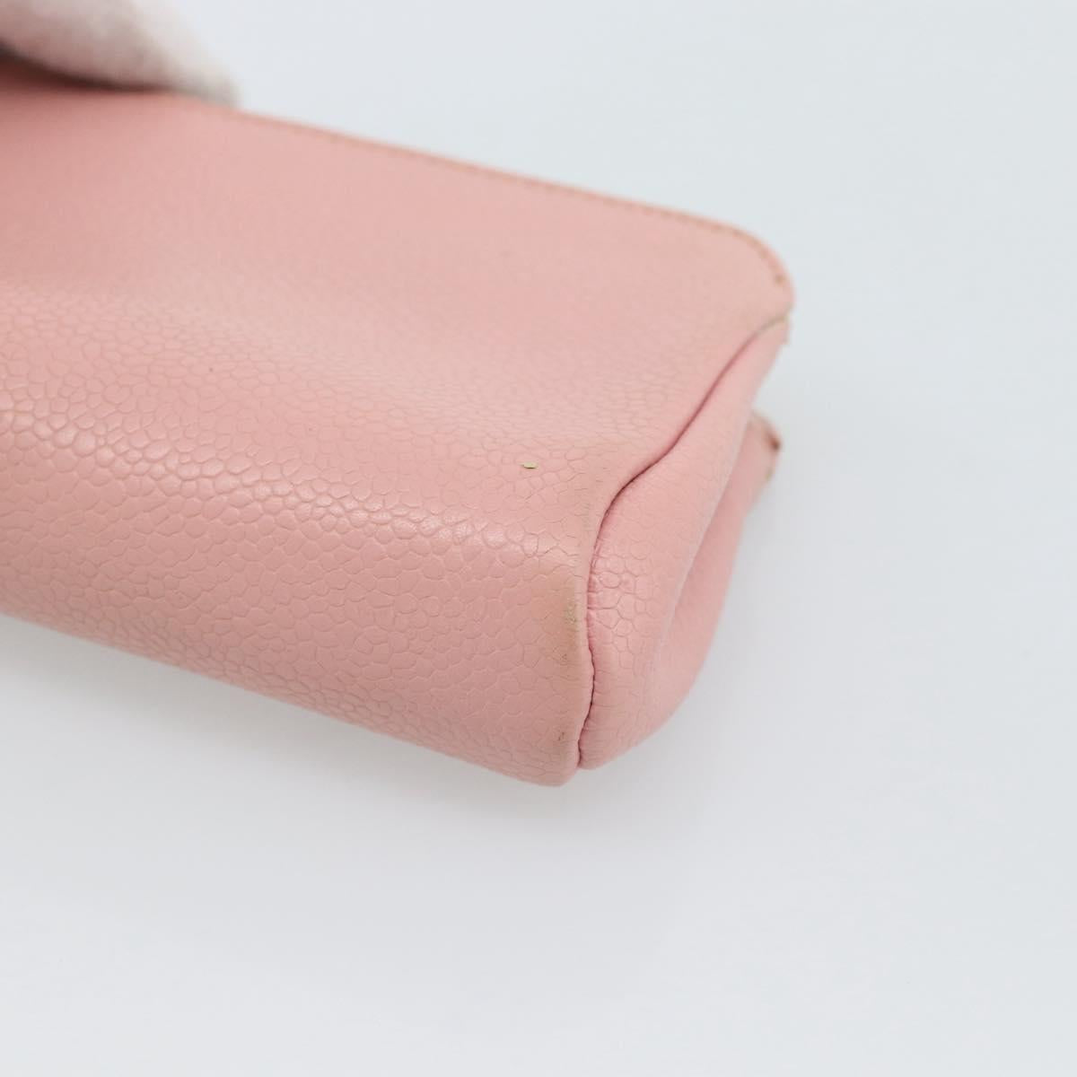 CHANEL Pouch Caviar Skin Pink Gold CC Auth mr2739