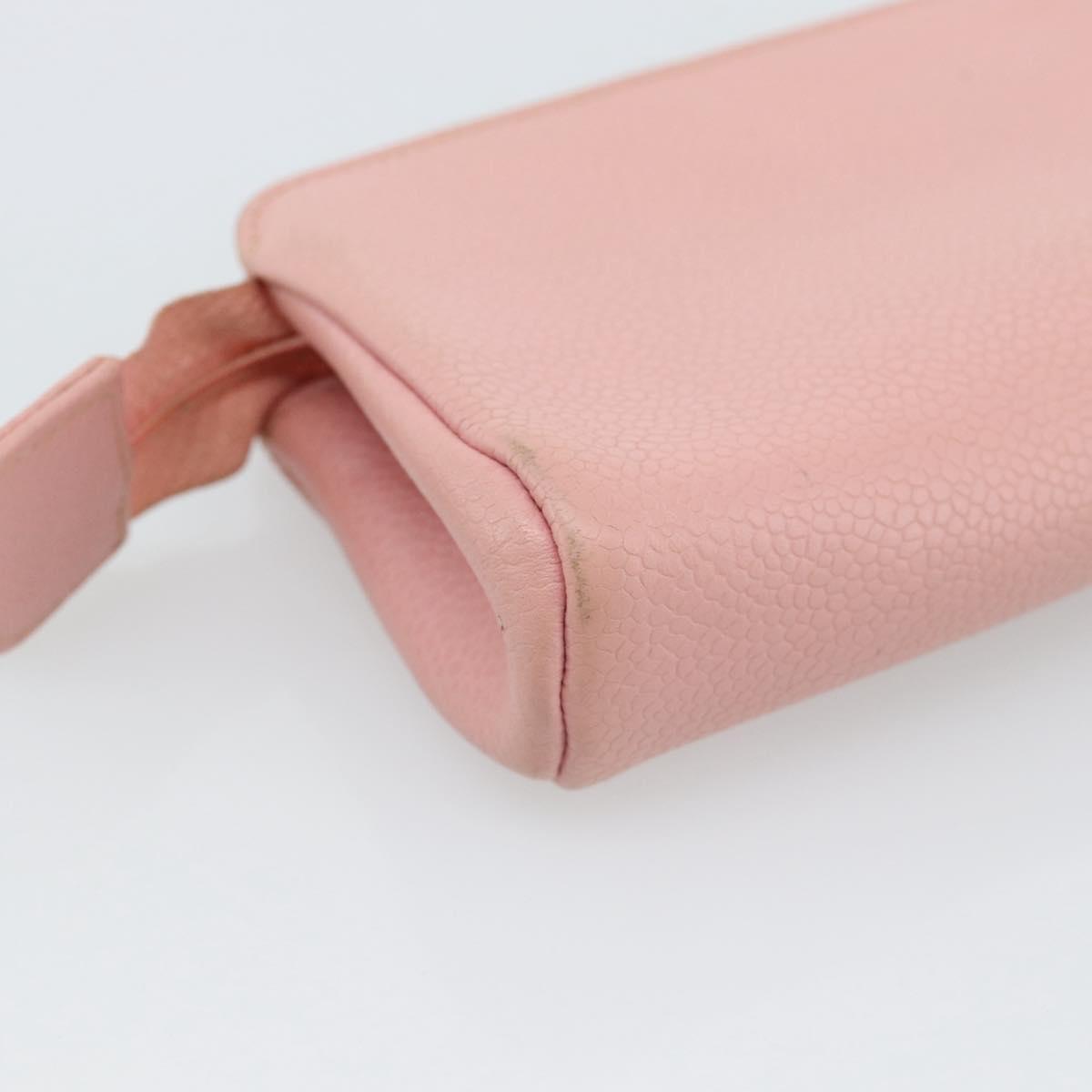 CHANEL Pouch Caviar Skin Pink Gold CC Auth mr2739