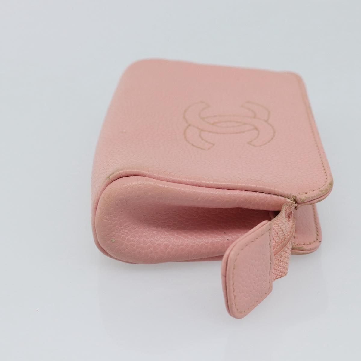 CHANEL Pouch Caviar Skin Pink Gold CC Auth mr2739
