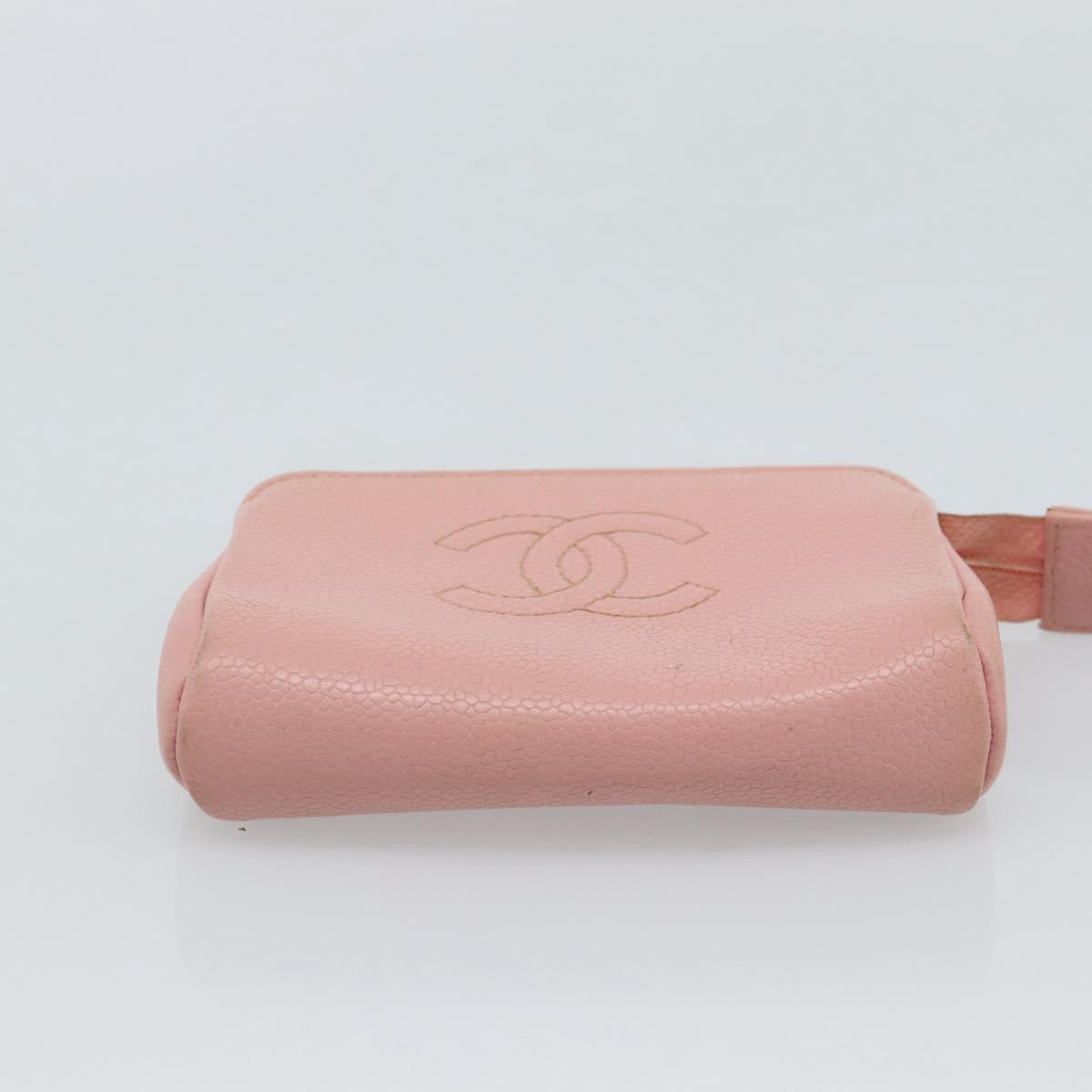 CHANEL Pouch Caviar Skin Pink Gold CC Auth mr2739