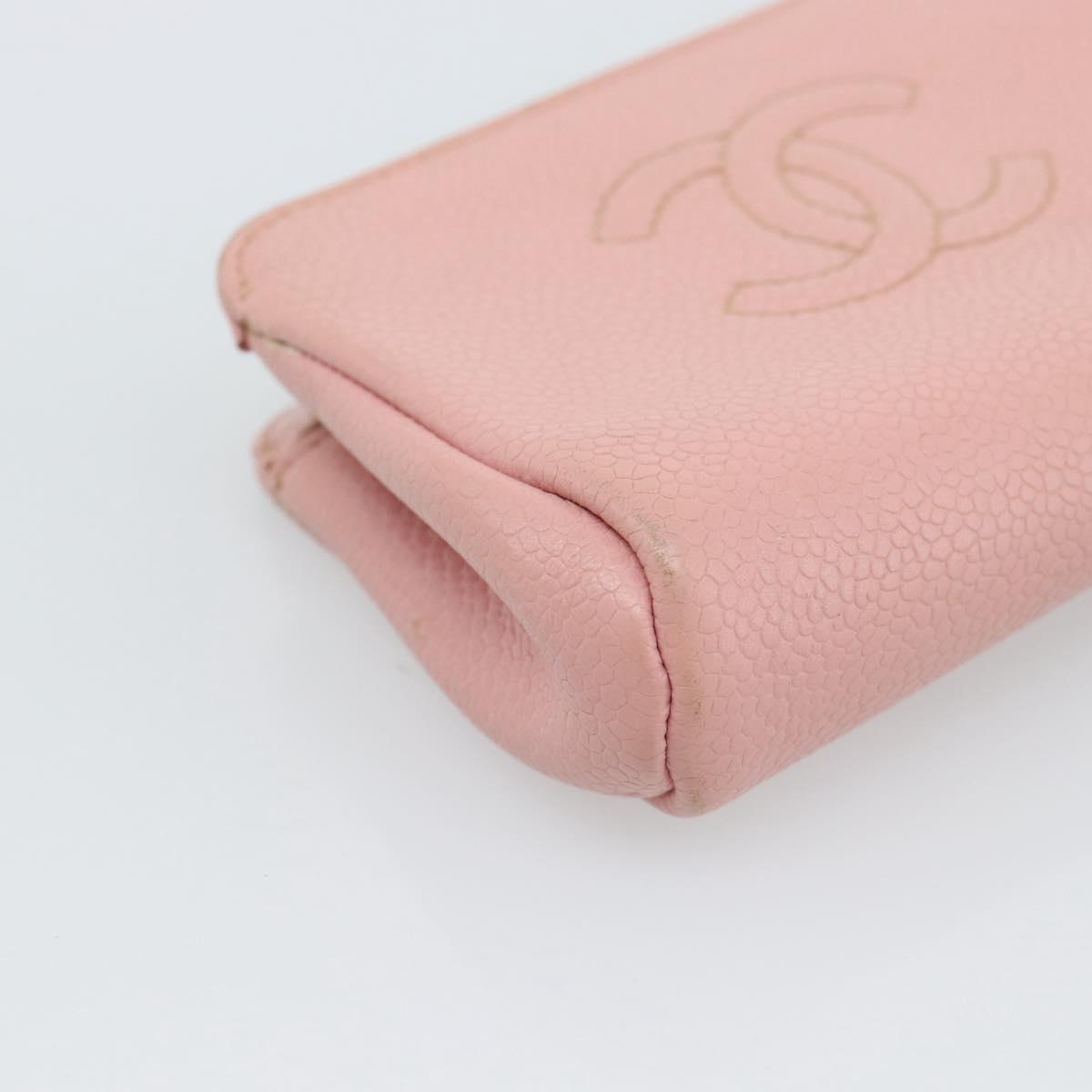 CHANEL Pouch Caviar Skin Pink Gold CC Auth mr2739