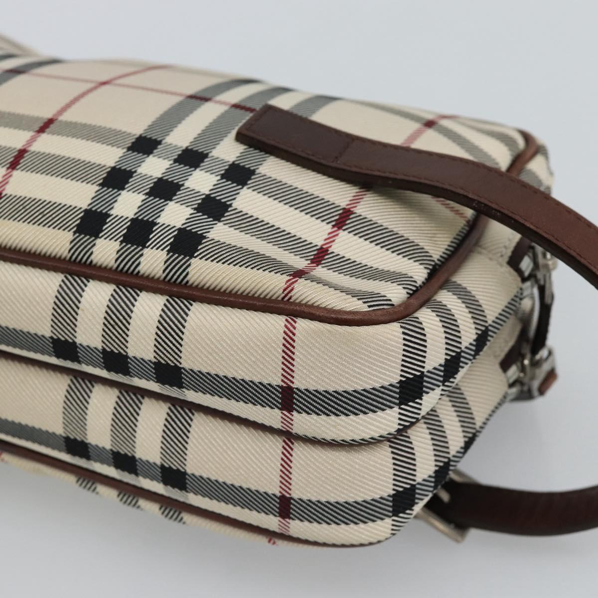 BURBERRY Nova Check Clutch Bag Canvas Beige Silver Auth mr2740
