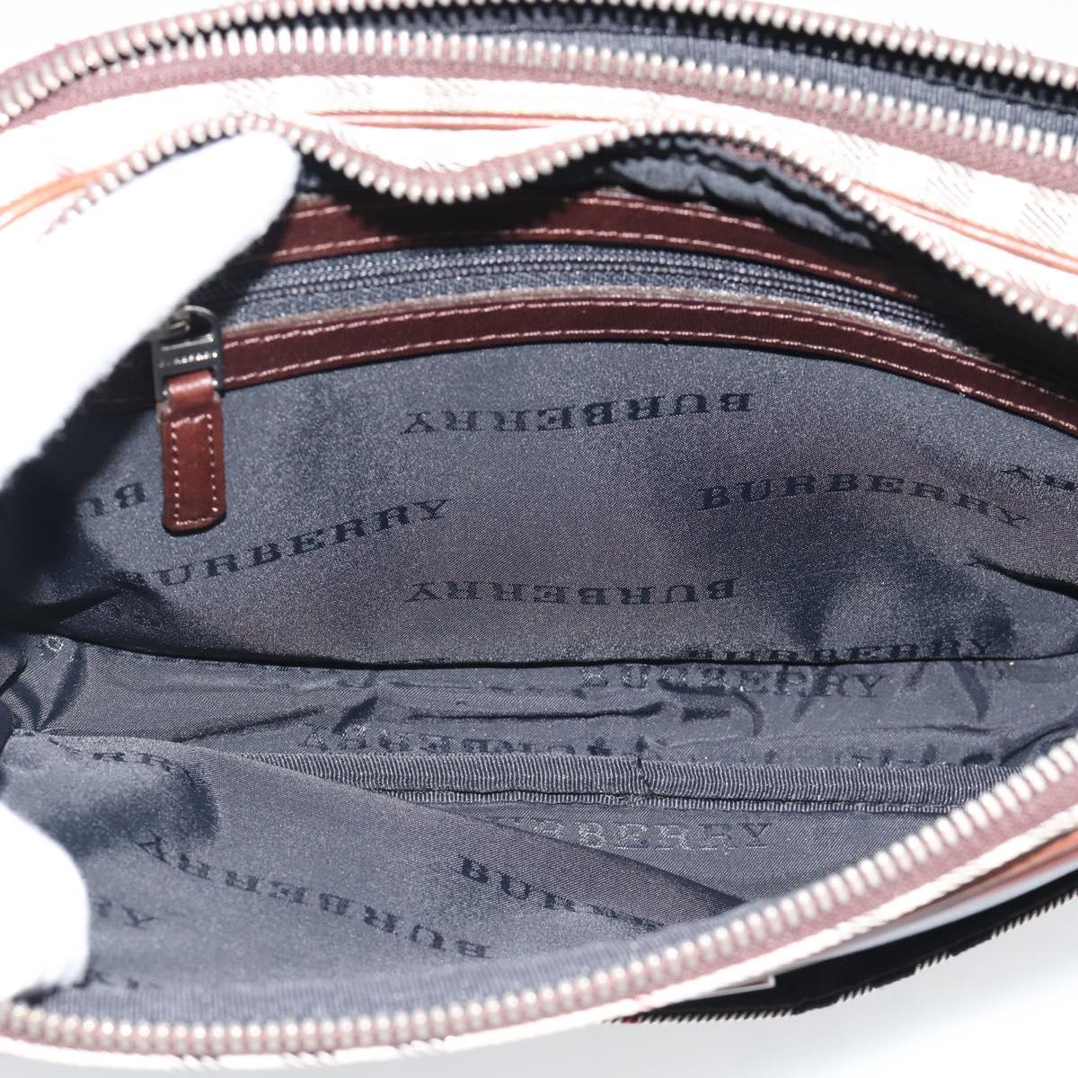 BURBERRY Nova Check Clutch Bag Canvas Beige Silver Auth mr2740