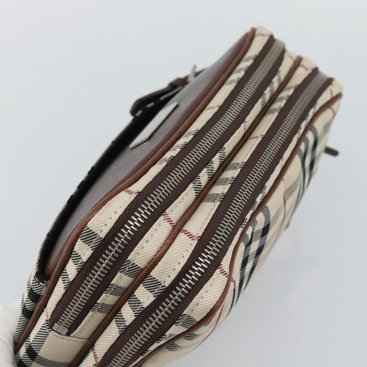 BURBERRY Nova Check Clutch Bag Canvas Beige Silver Auth mr2740
