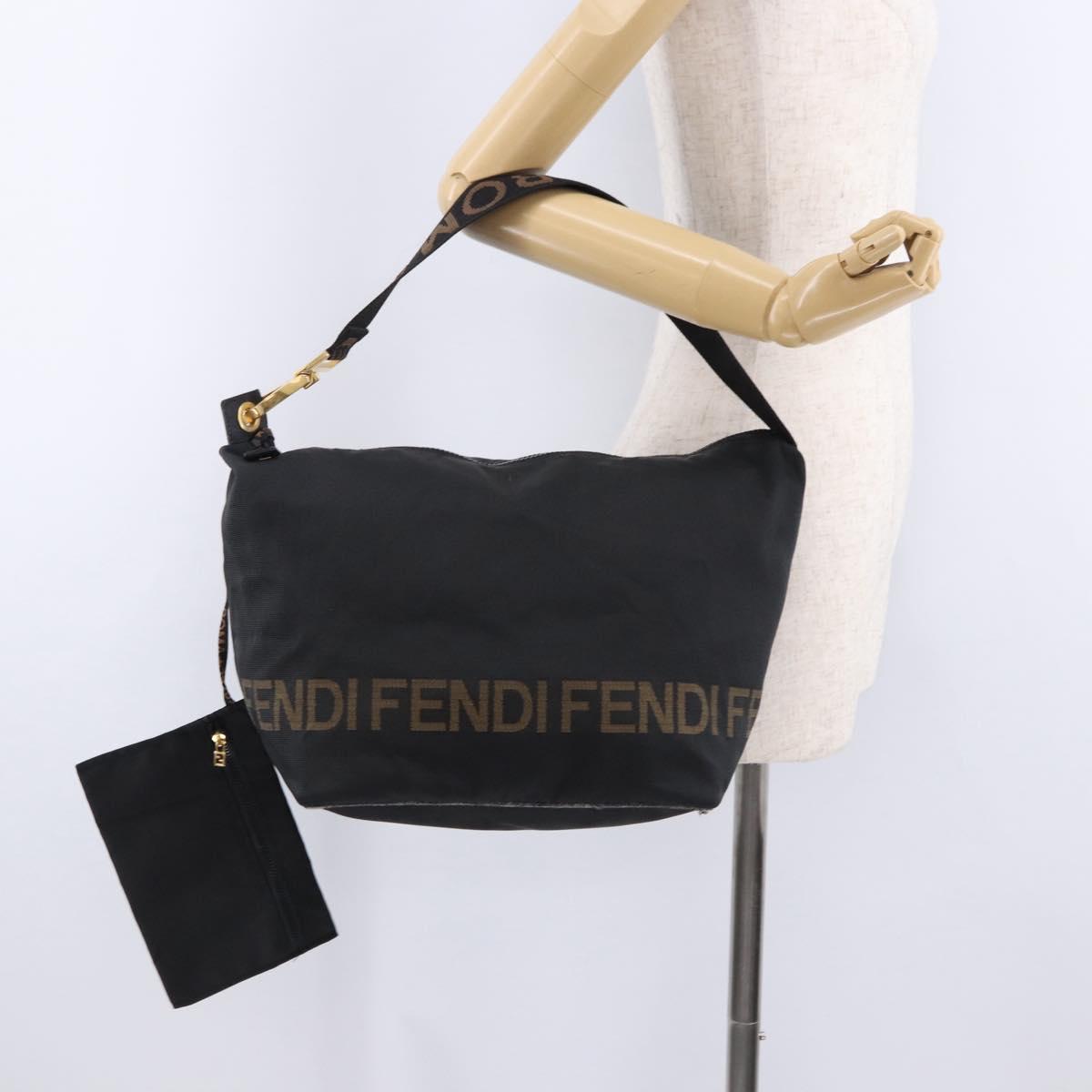 FENDI Shoulder Bag Canvas Black Gold Auth mr2741