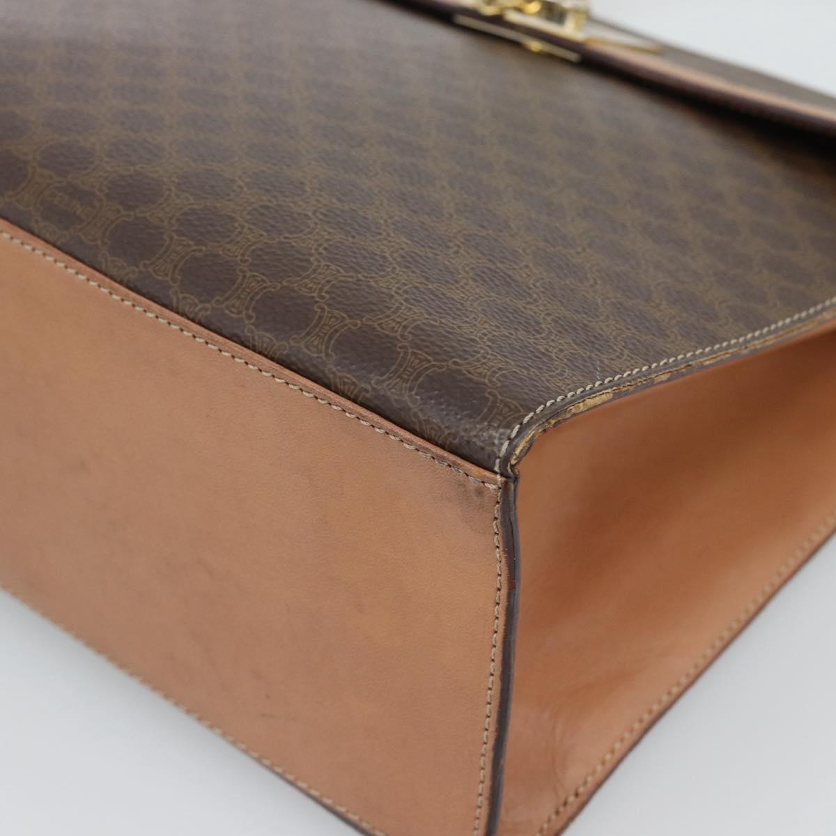 CELINE Macadam Canvas Hand Bag PVC Leather Brown Gold Auth mr2743