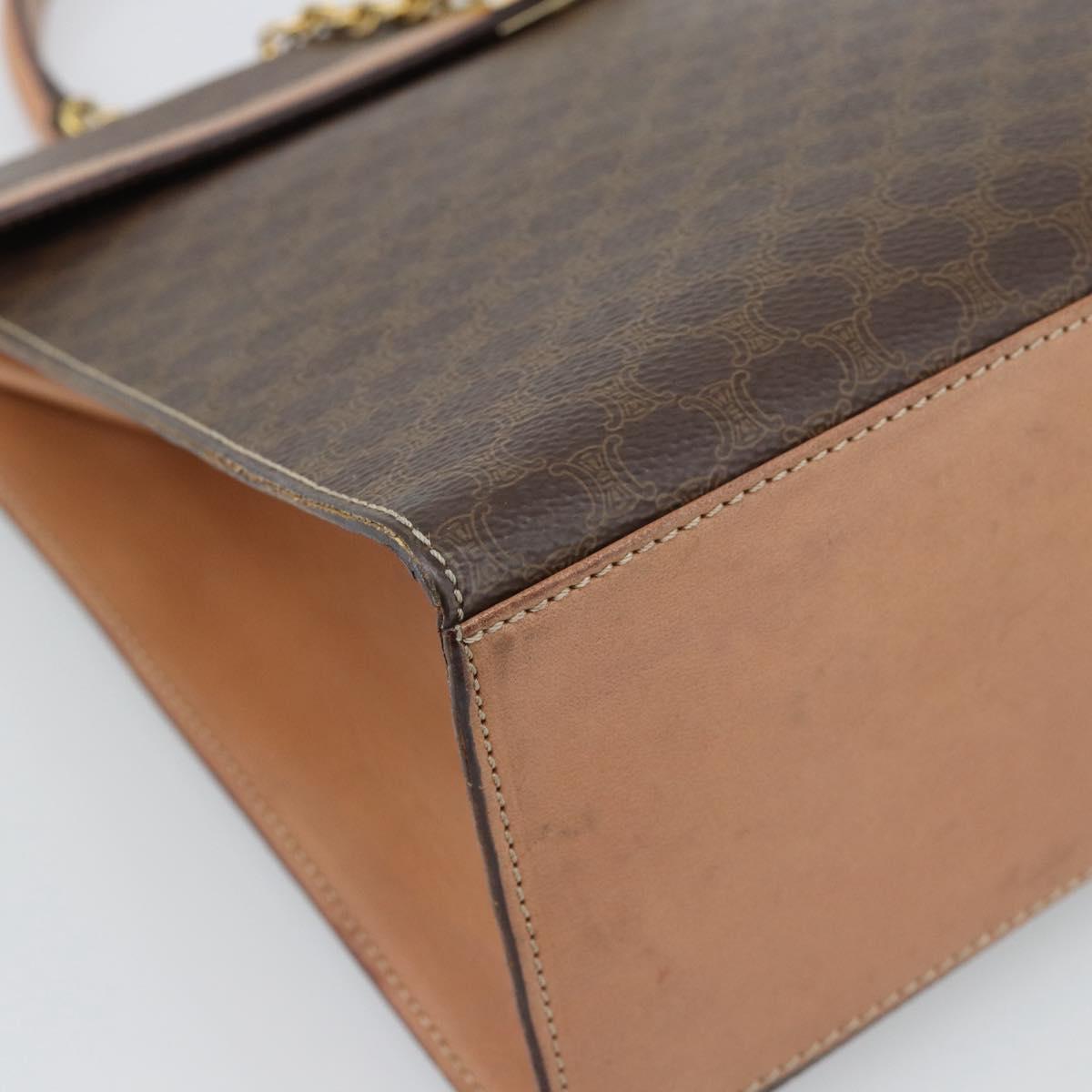 CELINE Macadam Canvas Hand Bag PVC Leather Brown Gold Auth mr2743