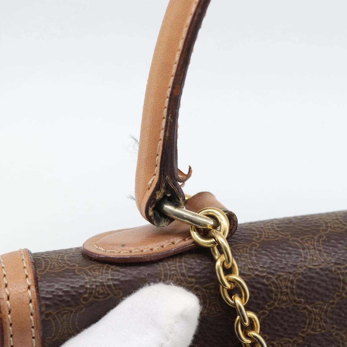 CELINE Macadam Canvas Hand Bag PVC Leather Brown Gold Auth mr2743