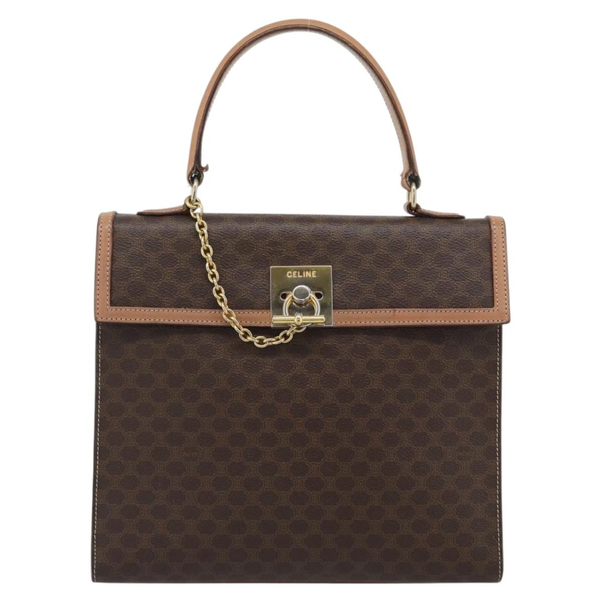 CELINE Macadam Canvas Hand Bag PVC Leather Brown Gold Auth mr2743