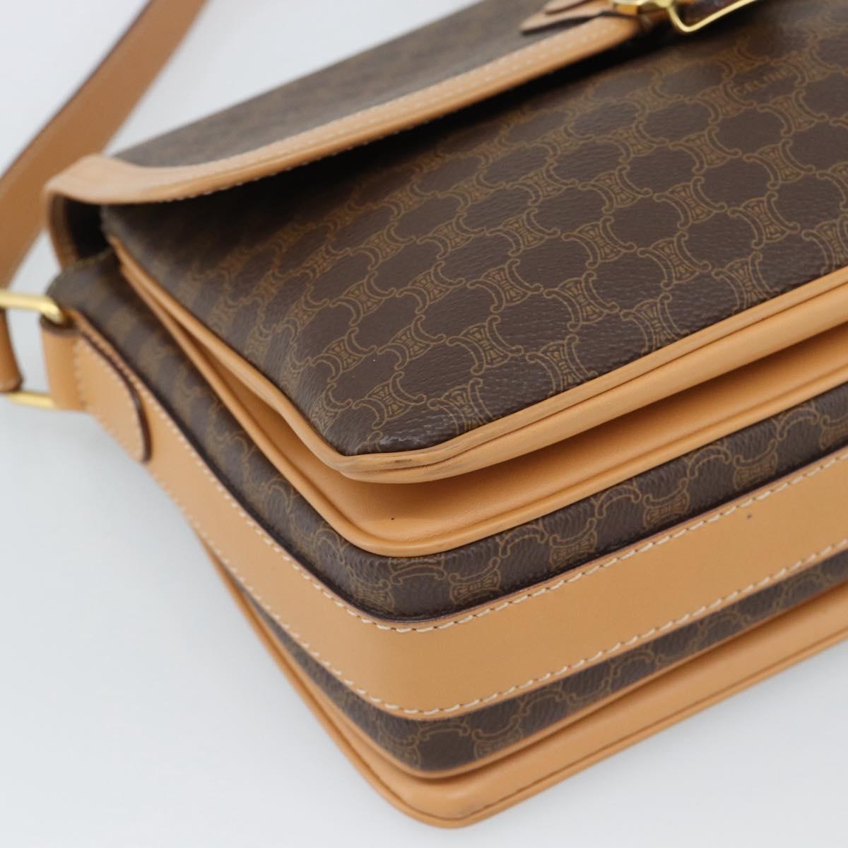 CELINE Macadam Canvas Shoulder Bag PVC Leather Brown Gold Auth mr2744A