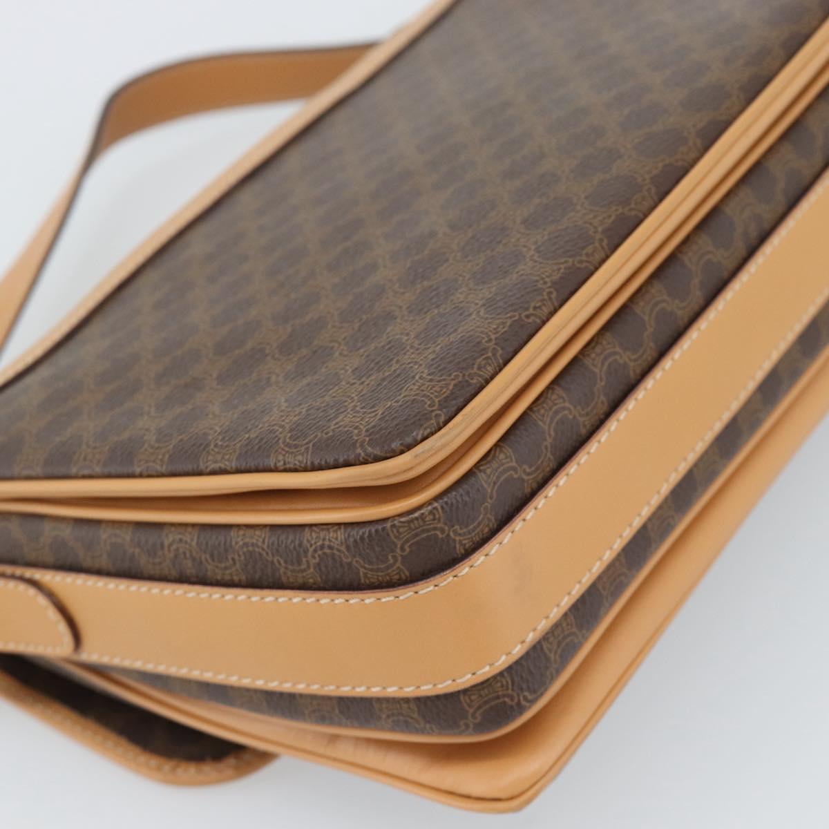 CELINE Macadam Canvas Shoulder Bag PVC Leather Brown Gold Auth mr2744A