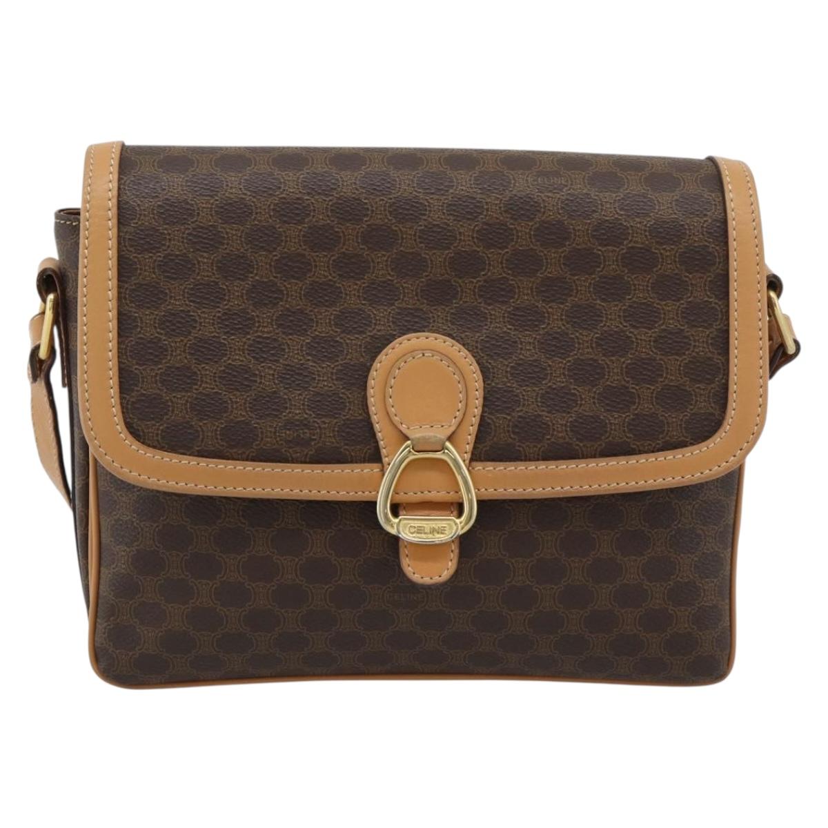 CELINE Macadam Canvas Shoulder Bag PVC Leather Brown Gold Auth mr2744A