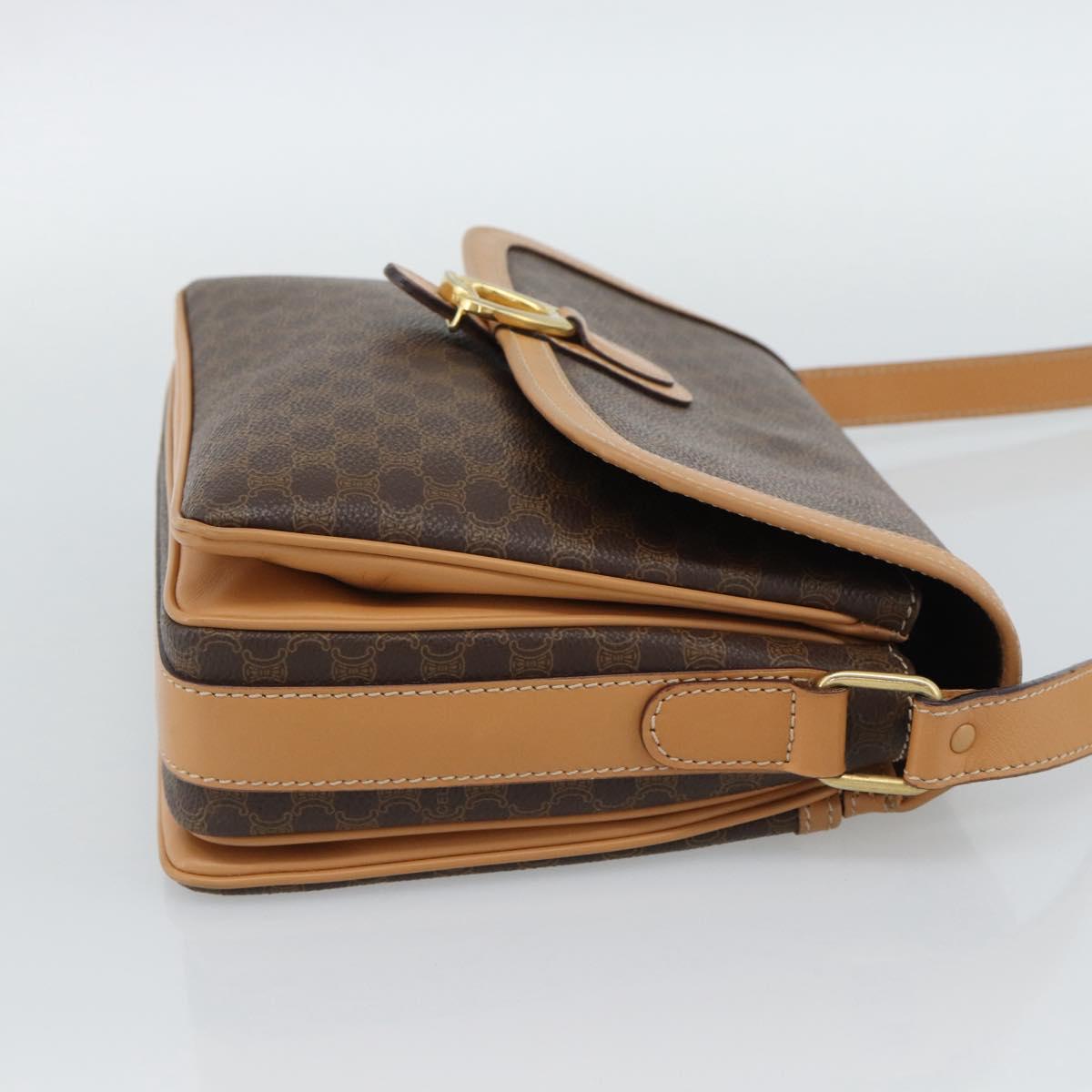 CELINE Macadam Canvas Shoulder Bag PVC Leather Brown Gold Auth mr2744A