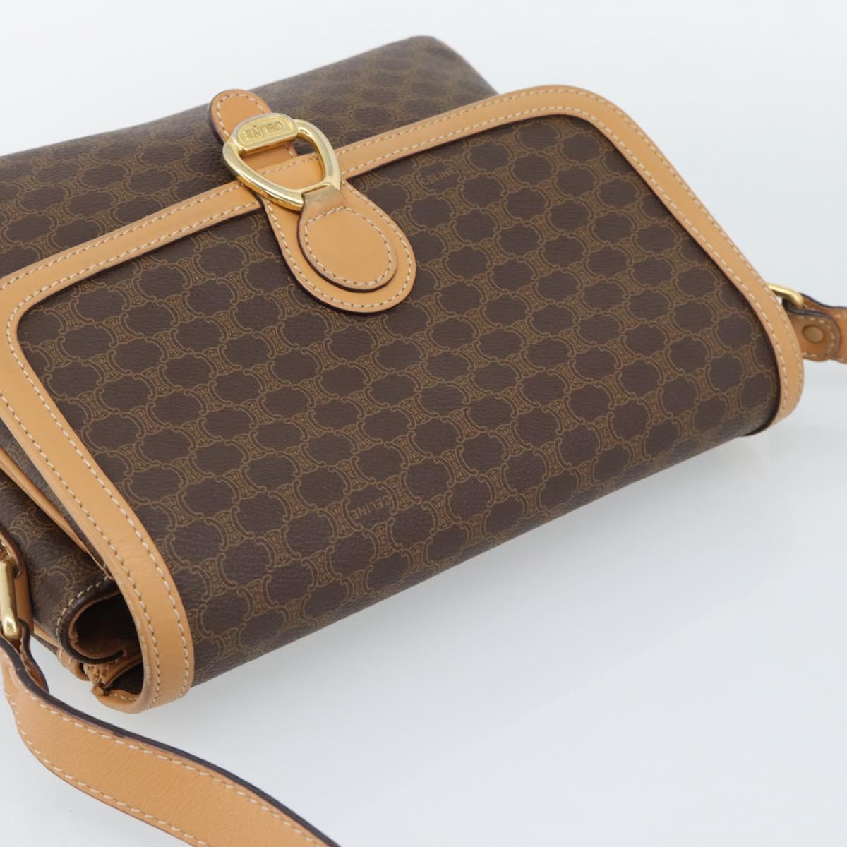 CELINE Macadam Canvas Shoulder Bag PVC Leather Brown Gold Auth mr2744A