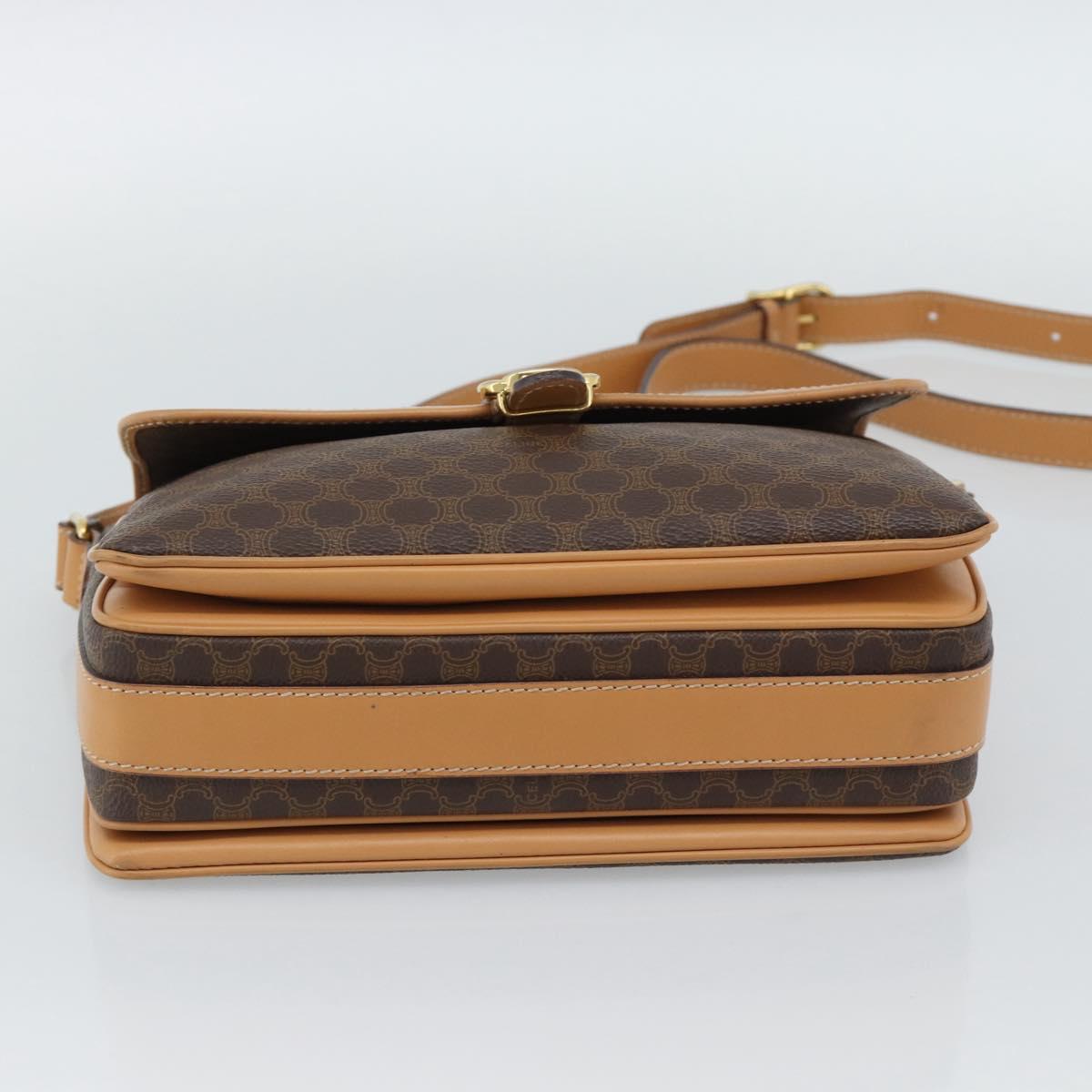 CELINE Macadam Canvas Shoulder Bag PVC Leather Brown Gold Auth mr2744A