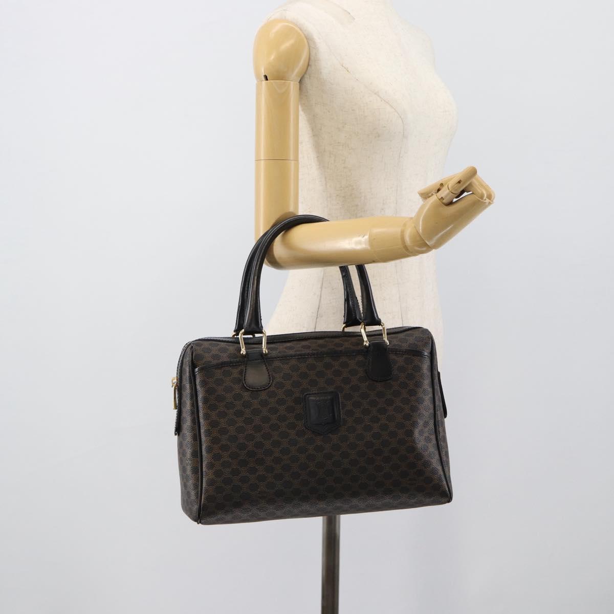 CELINE Macadam Canvas Hand Bag PVC Leather Black Gold Auth mr2745A