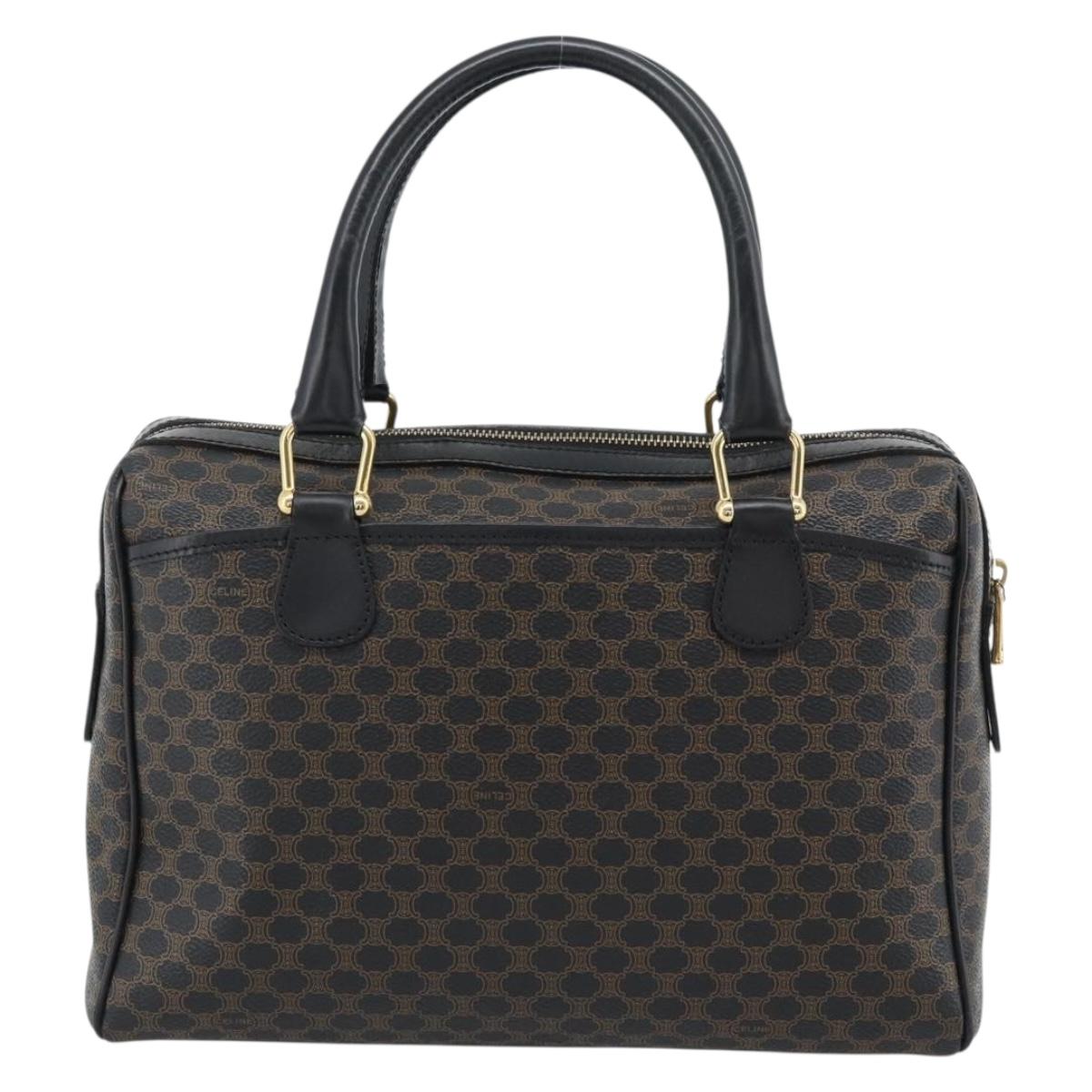 CELINE Macadam Canvas Hand Bag PVC Leather Black Gold Auth mr2745A