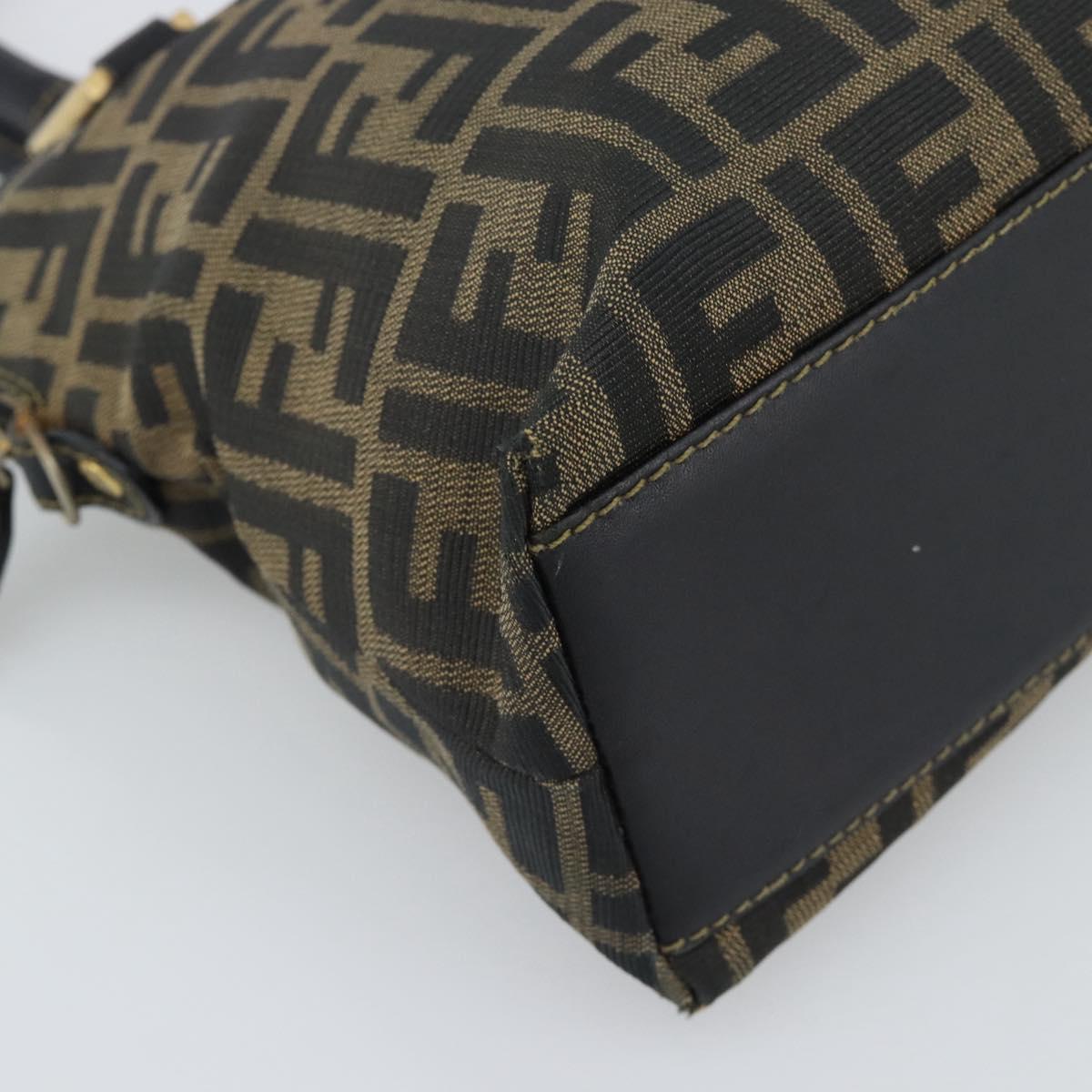 FENDI Zucca Canvas Hand Bag Black Brown Auth mr2746