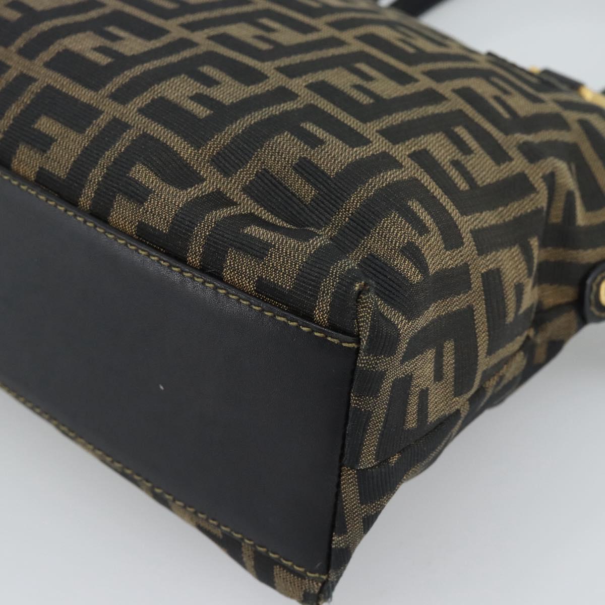 FENDI Zucca Canvas Hand Bag Black Brown Auth mr2746
