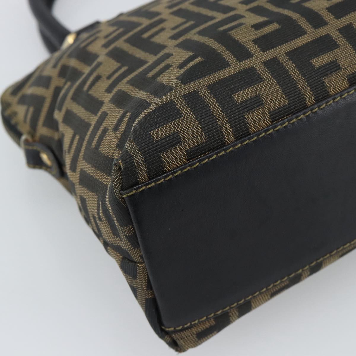 FENDI Zucca Canvas Hand Bag Black Brown Auth mr2746