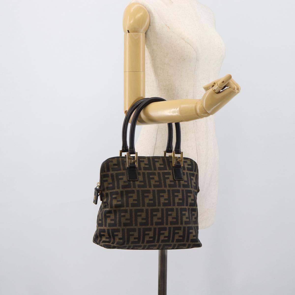 FENDI Zucca Canvas Hand Bag Black Brown Auth mr2746