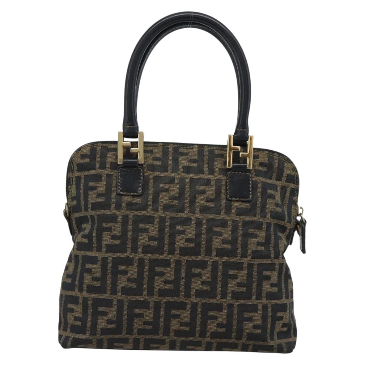 FENDI Zucca Canvas Hand Bag Black Brown Auth mr2746